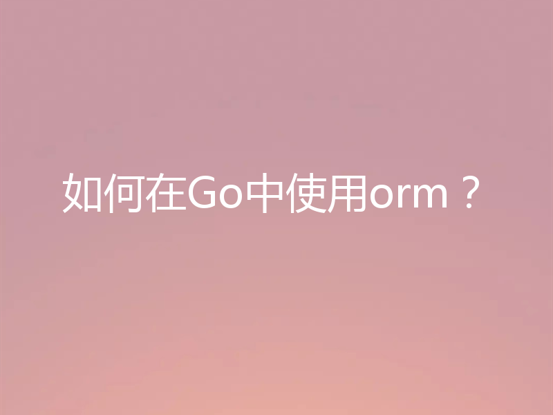如何在Go中使用orm？