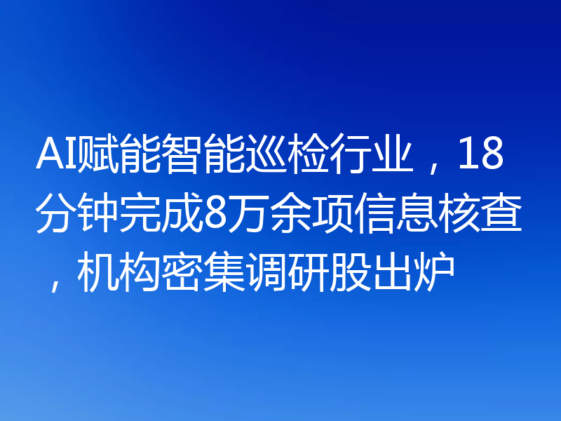 AI赋能智能巡检行业，18分钟完成8万余项信息核查，机构密集调研股出炉