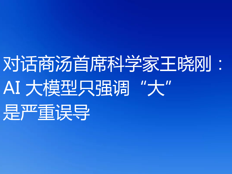 对话商汤首席科学家王晓刚：AI 大模型只强调“大”是严重误导