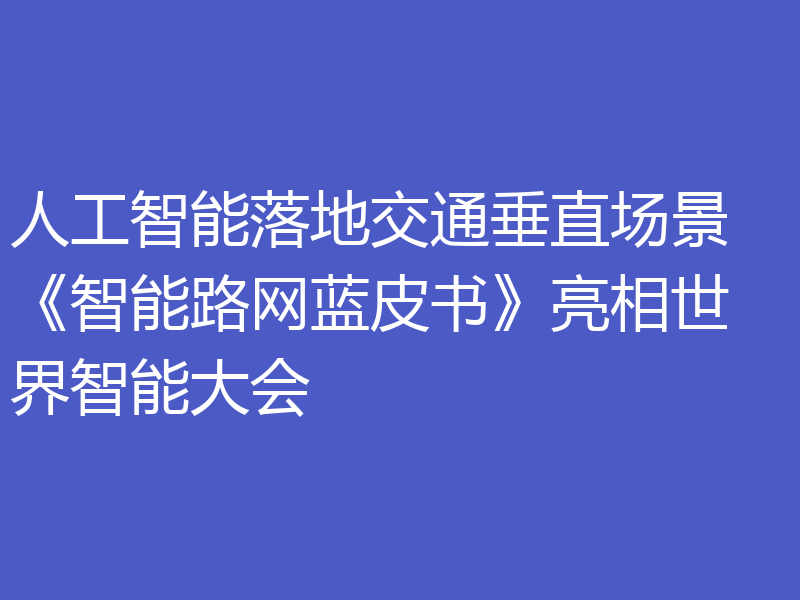 人工智能落地交通垂直场景 《智能路网蓝皮书》亮相世界智能大会
