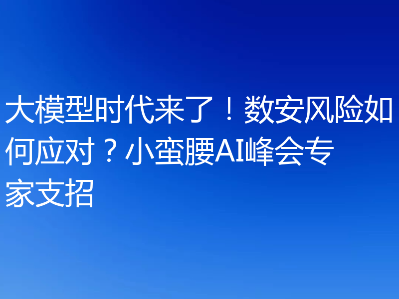 大模型时代来了！数安风险如何应对？小蛮腰AI峰会专家支招