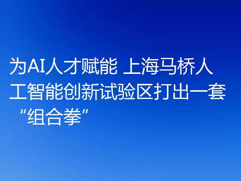 为AI人才赋能 上海马桥人工智能创新试验区打出一套“组合拳”