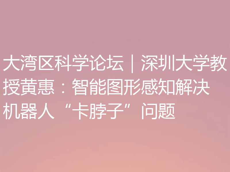 大湾区科学论坛｜深圳大学教授黄惠：智能图形感知解决机器人“卡脖子”问题