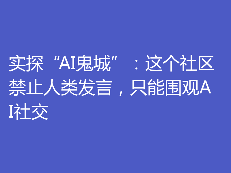 实探“AI鬼城”：这个社区禁止人类发言，只能围观AI社交