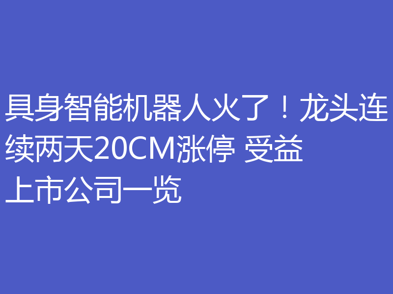 具身智能机器人火了！龙头连续两天20CM涨停 受益上市公司一览