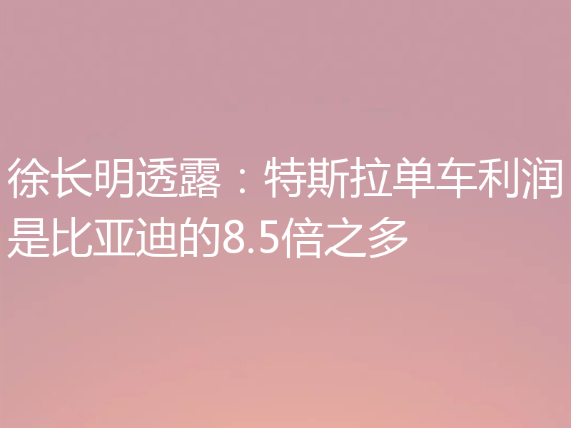 徐长明透露：特斯拉单车利润是比亚迪的8.5倍之多