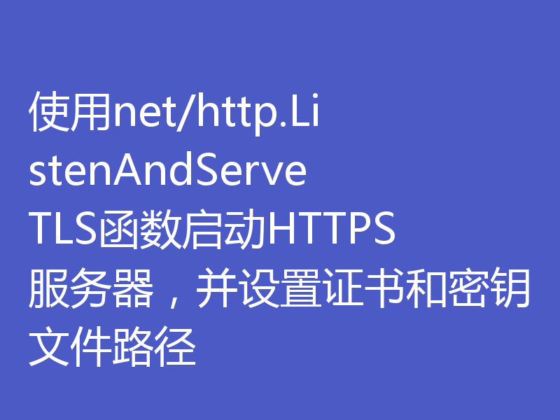 使用net/http.ListenAndServeTLS函数启动HTTPS服务器，并设置证书和密钥文件路径
