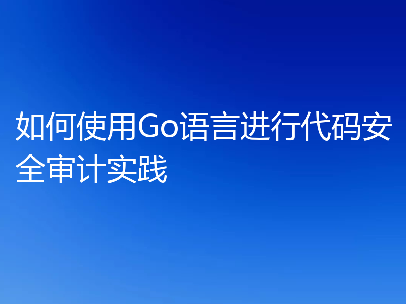 如何使用Go语言进行代码安全审计实践