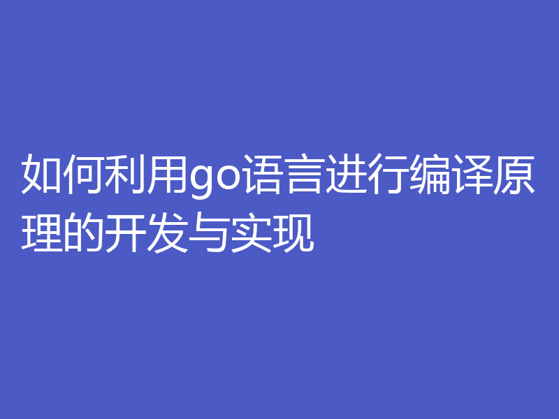 如何利用go语言进行编译原理的开发与实现