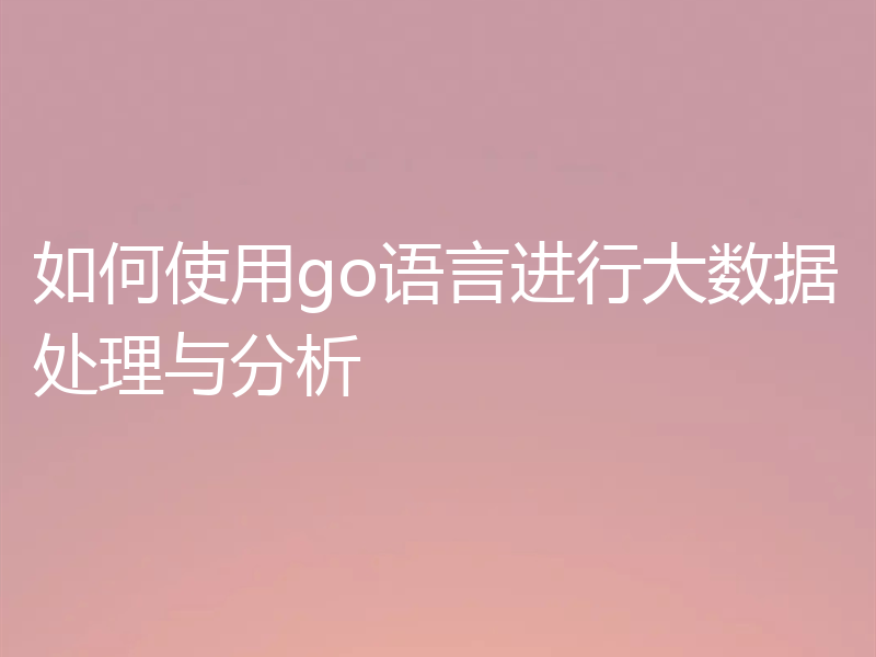 如何使用go语言进行大数据处理与分析