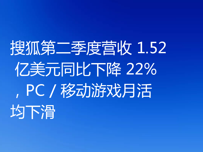 搜狐第二季度营收 1.52 亿美元同比下降 22%，PC / 移动游戏月活均下滑