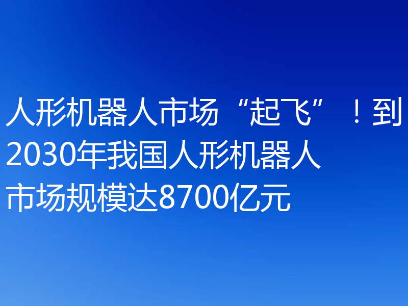 人形机器人市场“起飞”！到2030年我国人形机器人市场规模达8700亿元