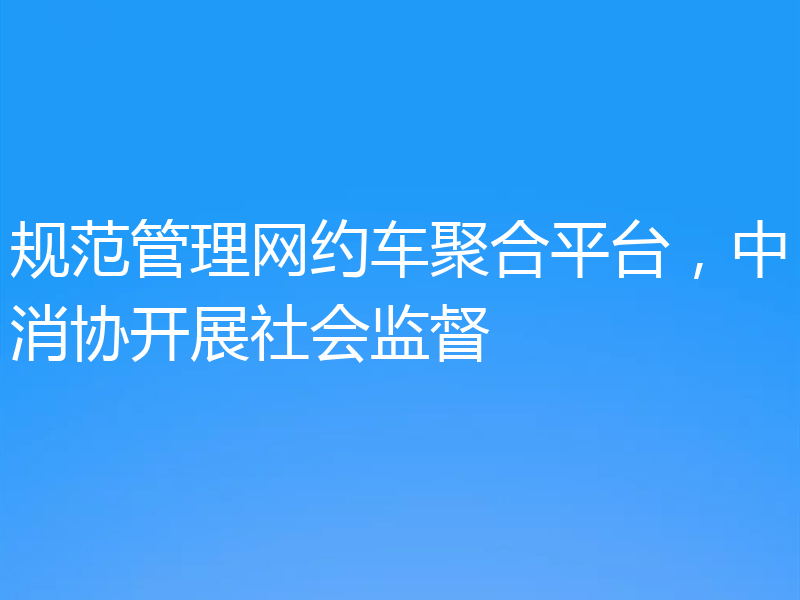 规范管理网约车聚合平台，中消协开展社会监督