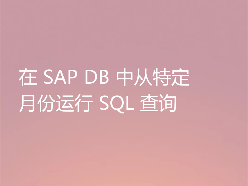 在 SAP DB 中从特定月份运行 SQL 查询