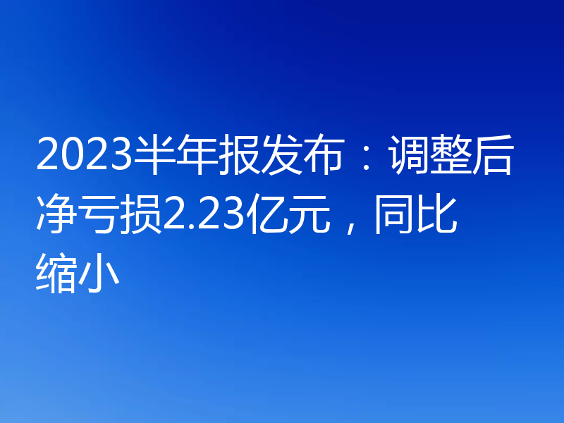 2023半年报发布：调整后净亏损2.23亿元，同比缩小