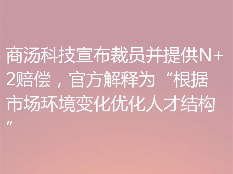 商汤科技宣布裁员并提供N+2赔偿，官方解释为“根据市场环境变化优化人才结构”