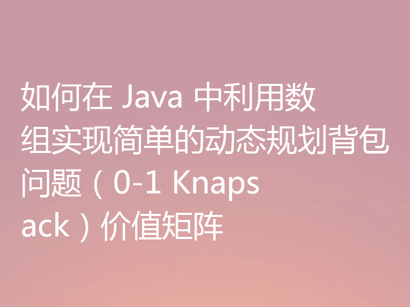 如何在 Java 中利用数组实现简单的动态规划背包问题（0-1 Knapsack）价值矩阵