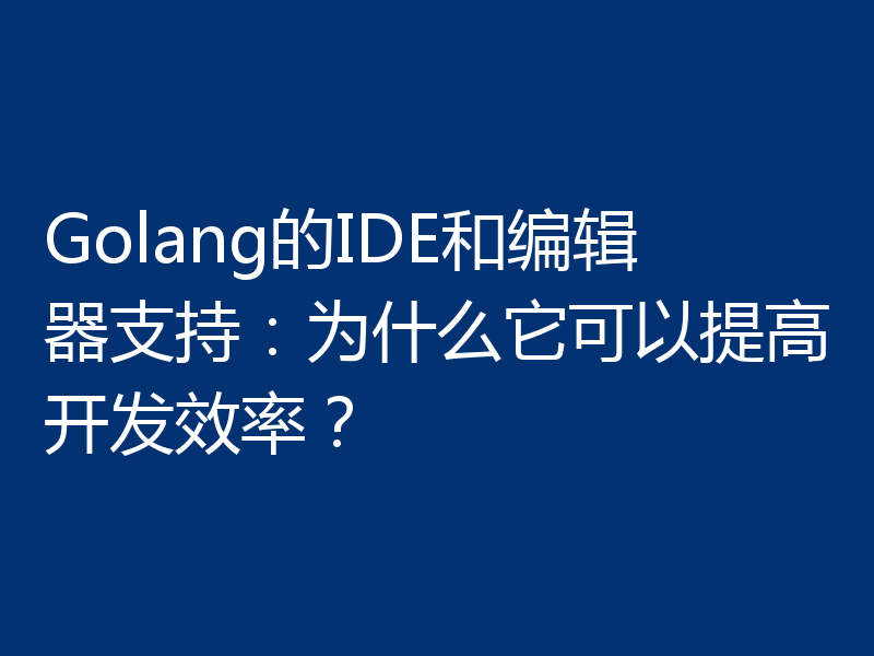 Golang的IDE和编辑器支持：为什么它可以提高开发效率？