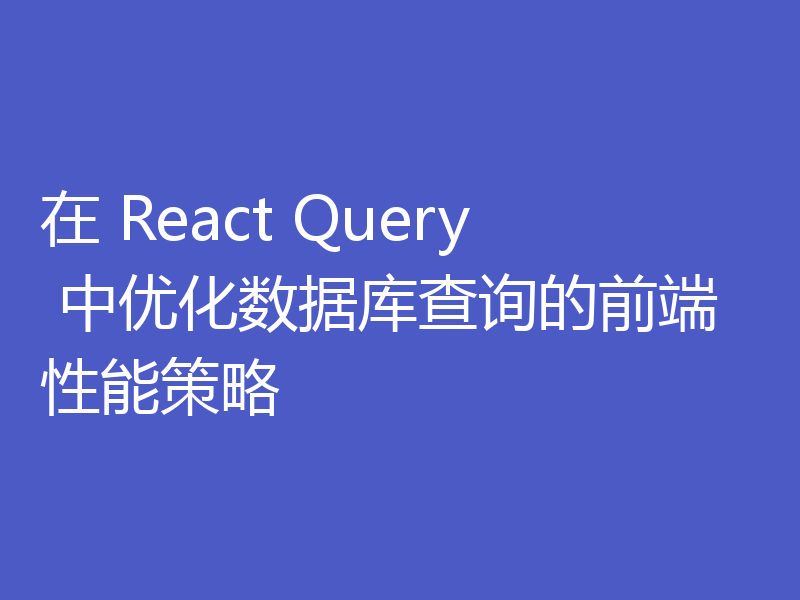 在 React Query 中优化数据库查询的前端性能策略