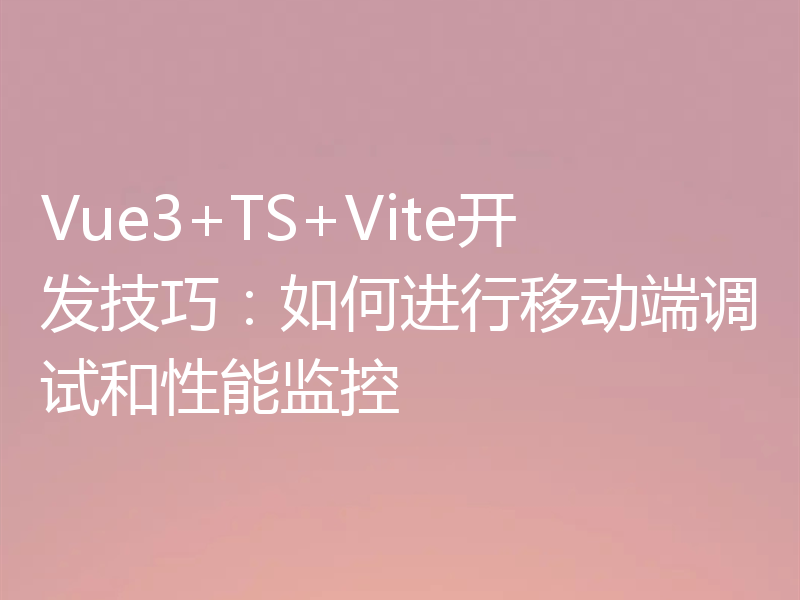 Vue3+TS+Vite开发技巧：如何进行移动端调试和性能监控