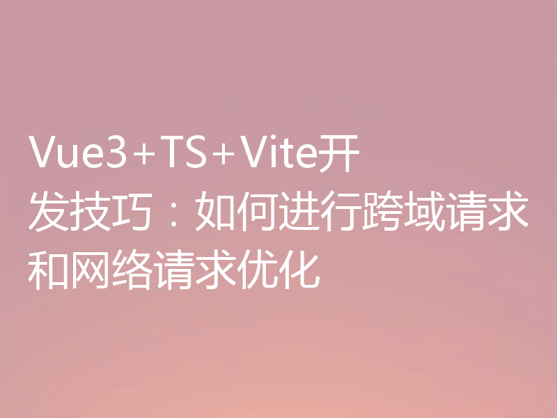 Vue3+TS+Vite开发技巧：如何进行跨域请求和网络请求优化