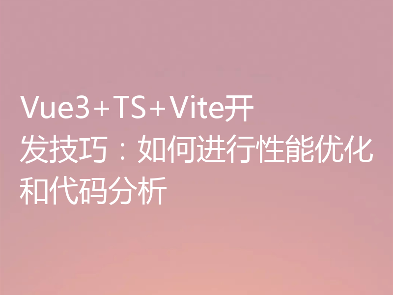 Vue3+TS+Vite开发技巧：如何进行性能优化和代码分析