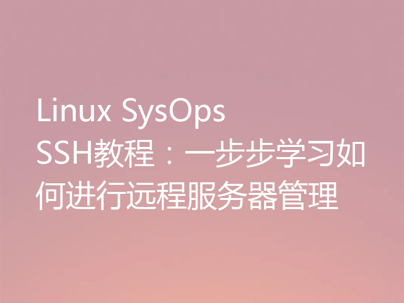 Linux SysOps SSH教程：一步步学习如何进行远程服务器管理