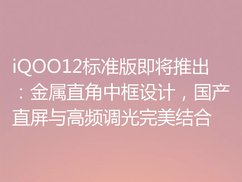 iQOO12标准版即将推出：金属直角中框设计，国产直屏与高频调光完美结合