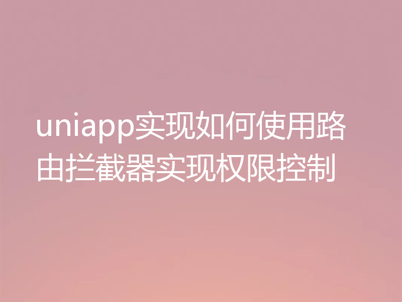uniapp实现如何使用路由拦截器实现权限控制
