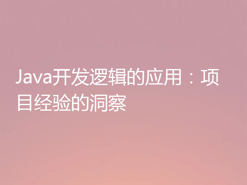 Java开发逻辑的应用：项目经验的洞察