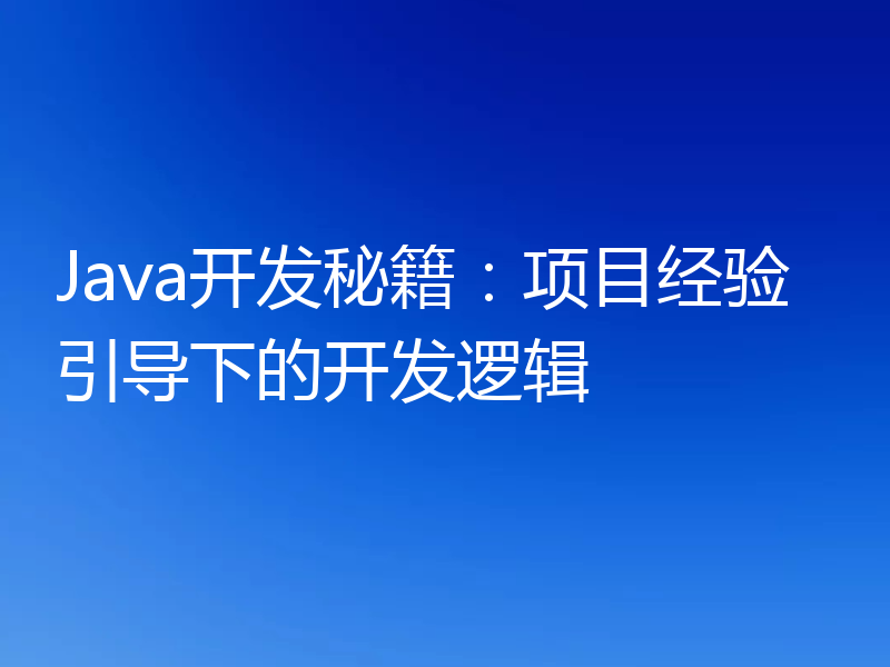 Java开发秘籍：项目经验引导下的开发逻辑