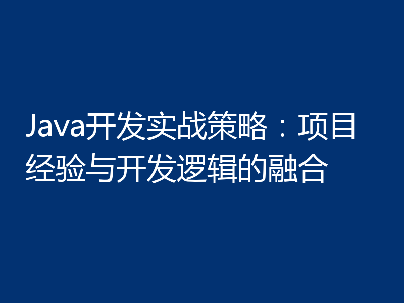 Java开发实战策略：项目经验与开发逻辑的融合