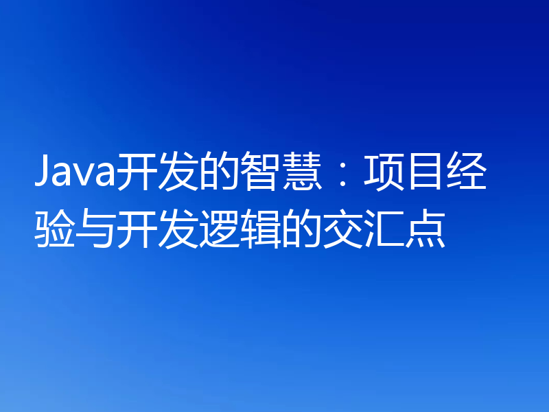 Java开发的智慧：项目经验与开发逻辑的交汇点