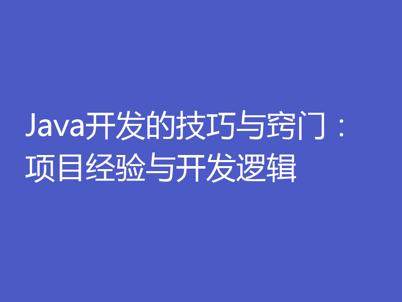 Java开发的技巧与窍门：项目经验与开发逻辑
