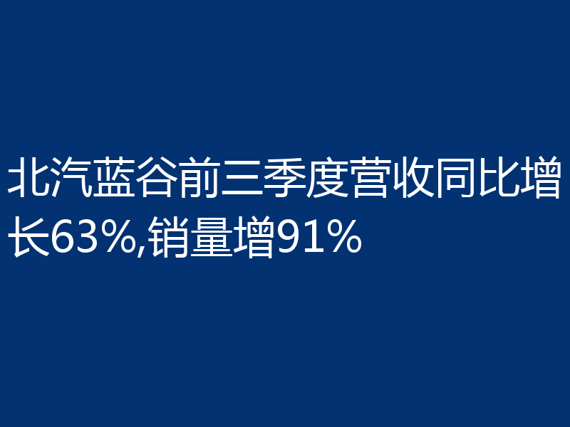 北汽蓝谷前三季度营收同比增长63%,销量增91%