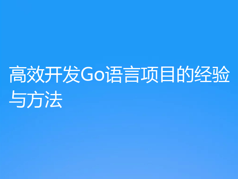 高效开发Go语言项目的经验与方法