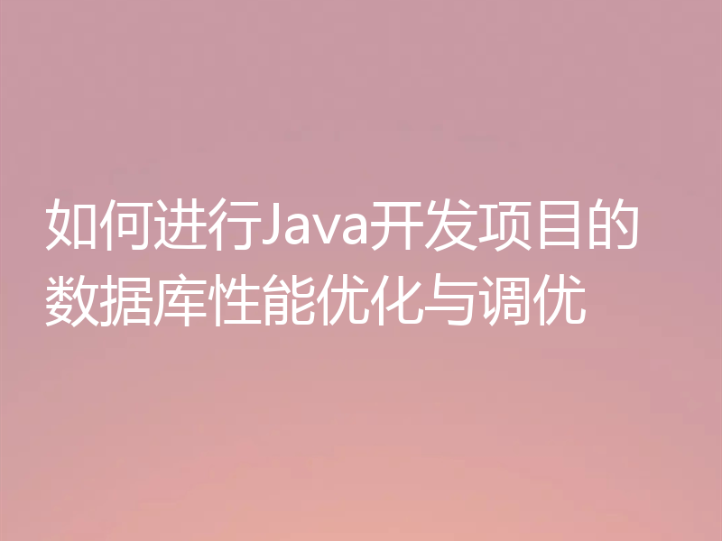 如何进行Java开发项目的数据库性能优化与调优