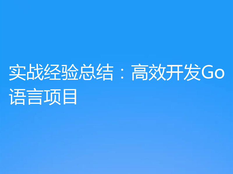 实战经验总结：高效开发Go语言项目