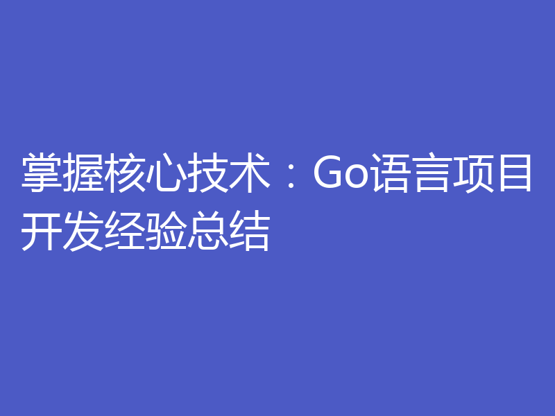 掌握核心技术：Go语言项目开发经验总结