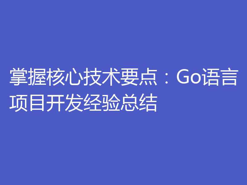 掌握核心技术要点：Go语言项目开发经验总结