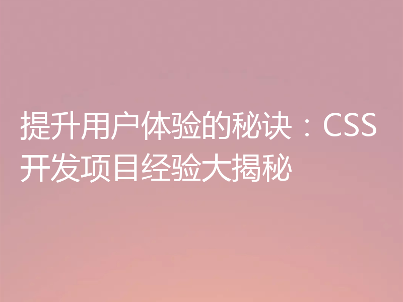 提升用户体验的秘诀：CSS开发项目经验大揭秘