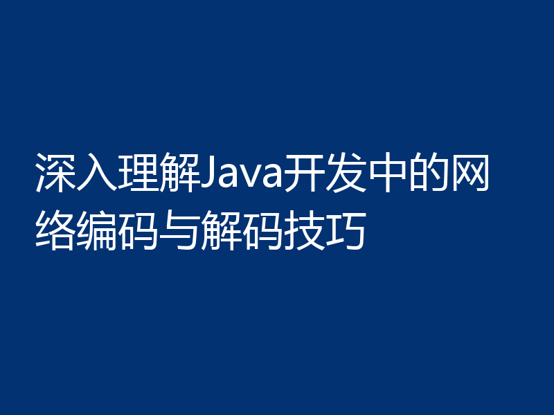 深入理解Java开发中的网络编码与解码技巧