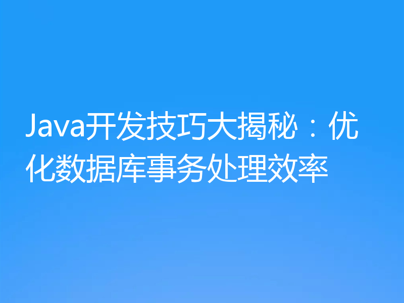 Java开发技巧大揭秘：优化数据库事务处理效率