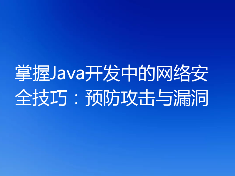 掌握Java开发中的网络安全技巧：预防攻击与漏洞
