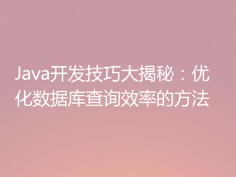 Java开发技巧大揭秘：优化数据库查询效率的方法