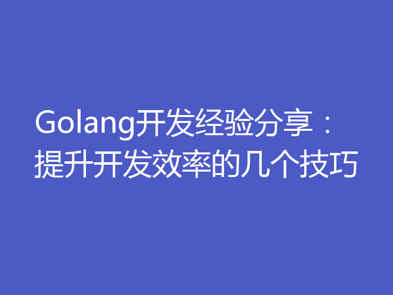 Golang开发经验分享：提升开发效率的几个技巧