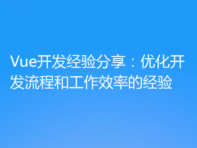 Vue开发经验分享：优化开发流程和工作效率的经验
