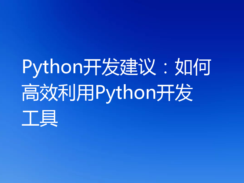 Python开发建议：如何高效利用Python开发工具