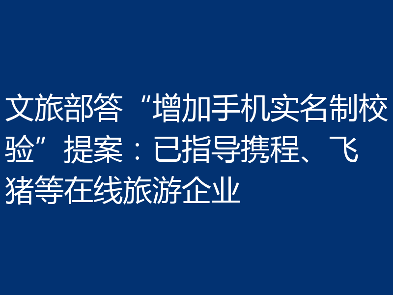 文旅部答“增加手机实名制校验”提案：已指导携程、飞猪等在线旅游企业
