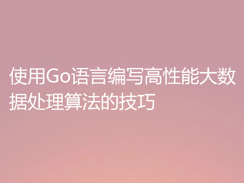 使用Go语言编写高性能大数据处理算法的技巧